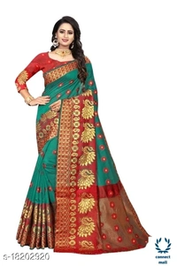 COTTON BASED JACQUARD SAREES  - Saree Length Size-5.5m Blouse Length Size-0.8, Cotton Silk, Zari woves, pack of :1